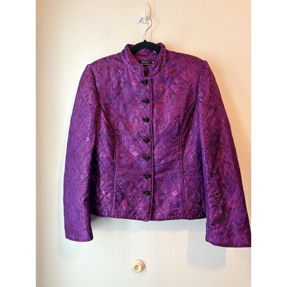 Beliza Jackets & Blazers - Beliza Women 10 Purple Quilted Jacket Paisley Pattern Satin Asian Boho Classic